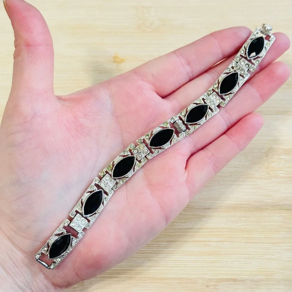 Kenneth Lane Jeweled link Bracelet silver tone crystal rhinestone art deco style - Picture 2 of 6